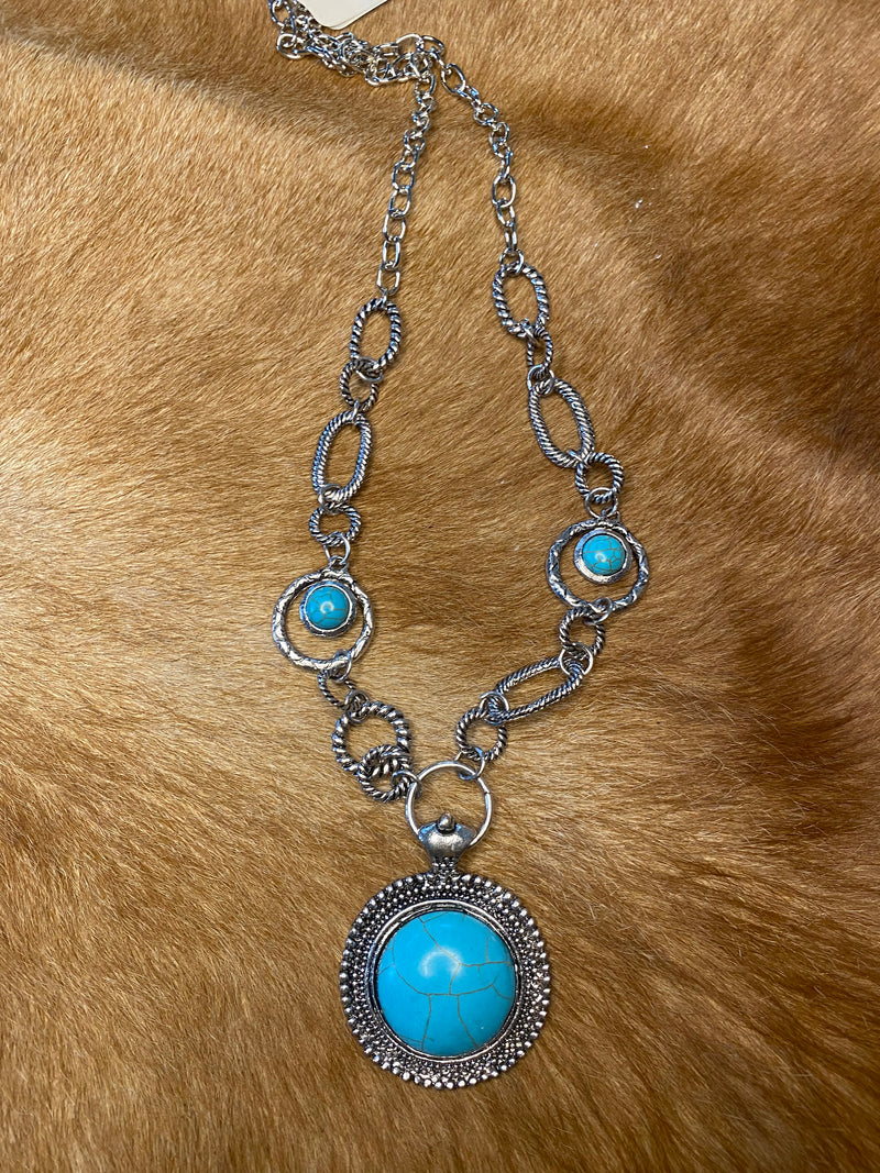 Natasha Turquoise Colored Pendant Necklace