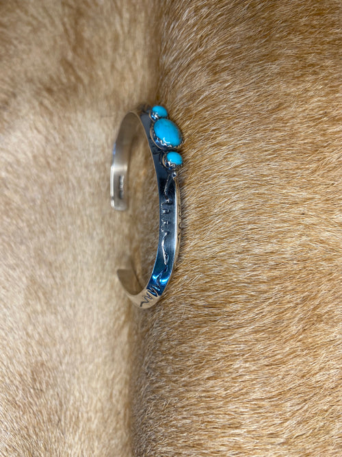 Sterling Silver Etched Cuff with Three Turquoise Stones