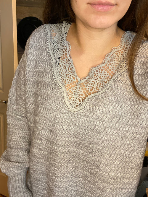 Tina Lace Scalloped V-Neck Sweater